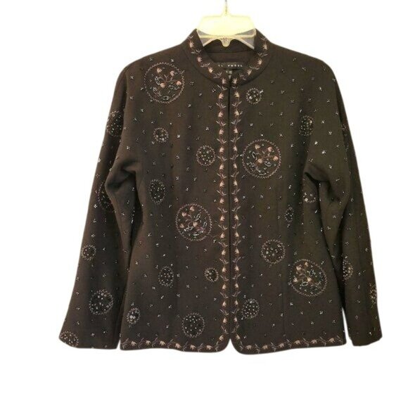 Yansi Fugel Beaded Black Chiffon Jacket Size Medium - Picture 4 of 6